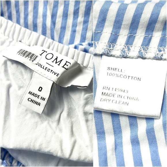 TOME 70s Off The Shoulder Striped Cotton Tiered Ruffle Short Sleeve Mini Dress 0 - Picture 5 of 7